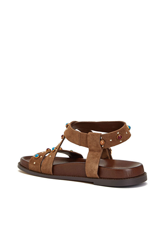 Tobacco Stone Tasseled Women's Suede Sandals