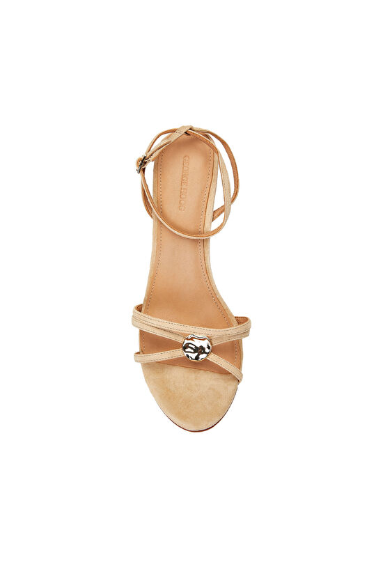 Beige Buckle Detailed Women's Leather Sandals