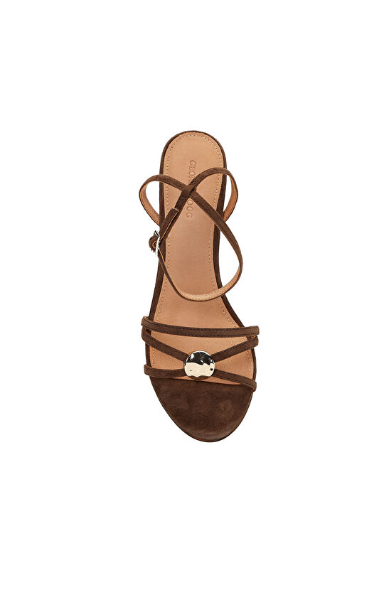 Bitter Brown Buckle Detailed Women's Leather Sandals