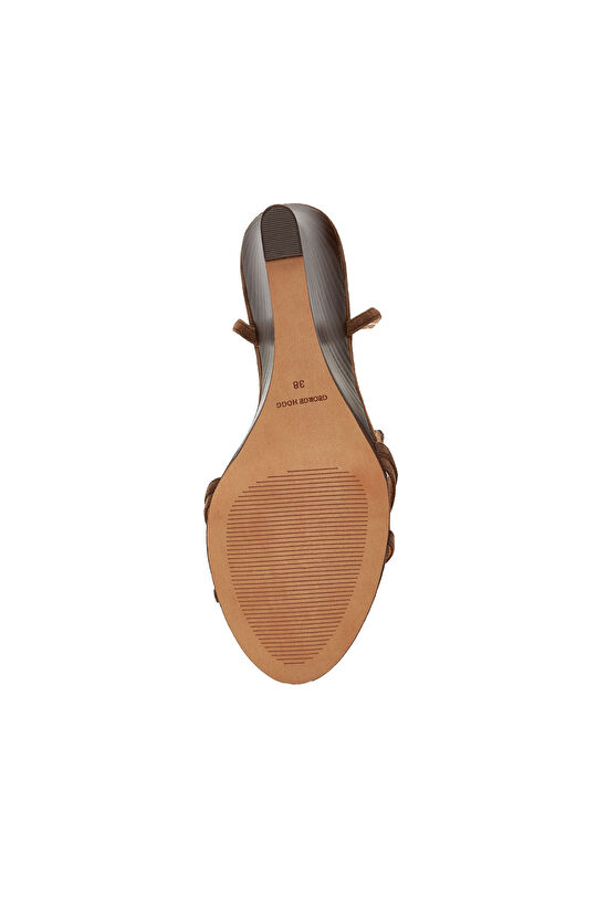 Bitter Brown Buckle Detailed Women's Leather Sandals