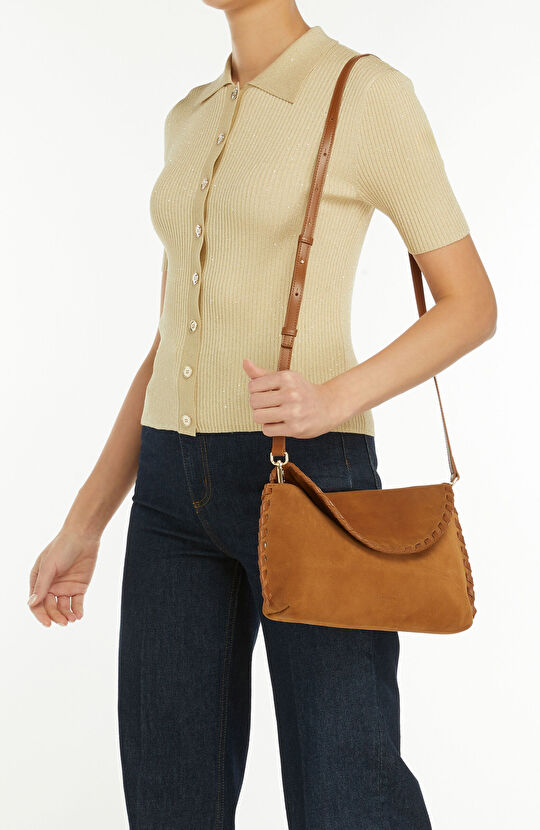 Taba Saraç Detaylı Kadın Süet Clutch