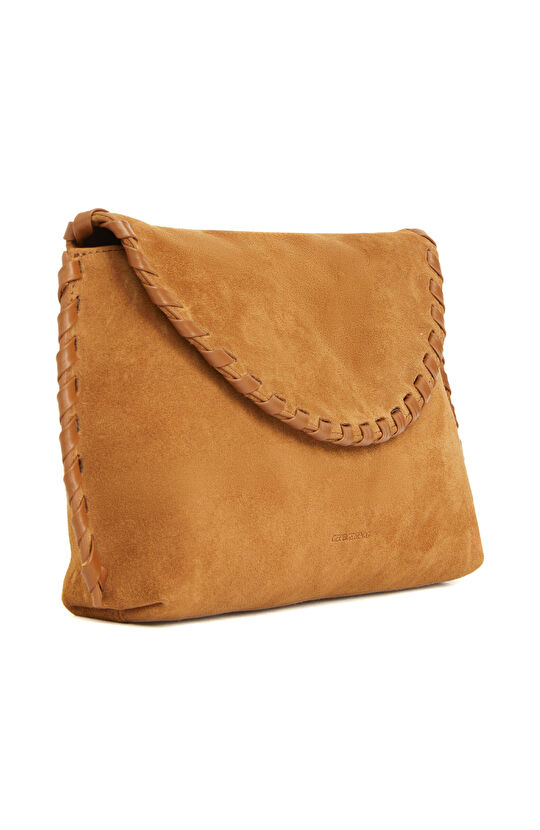 Taba Saraç Detaylı Kadın Süet Clutch