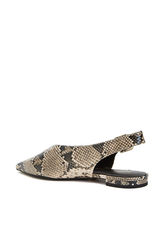 Siyah Bej Yılan Desenli Deri Babet