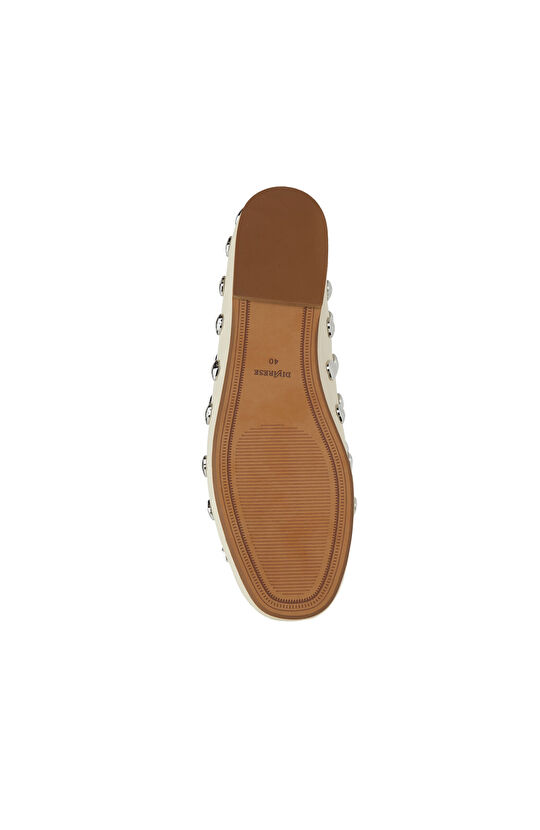 Kırık Beyaz Taşlı Deri Babet