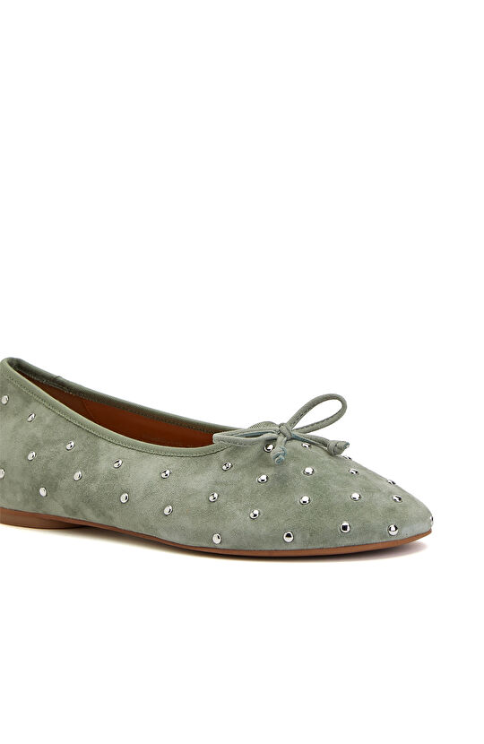 Su Yeşili Taşlı Süet Babet