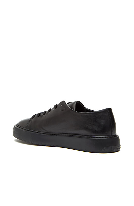 Siyah Erkek Bağcıklı Deri Sneaker