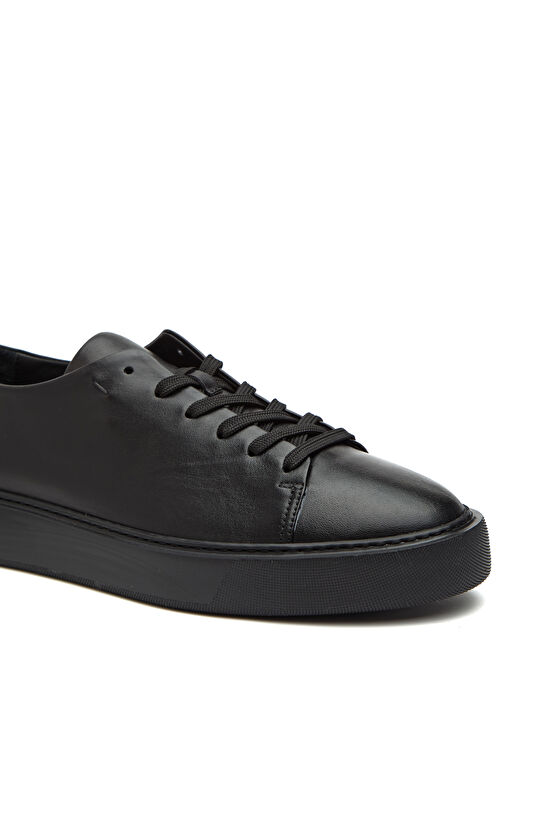 Siyah Erkek Bağcıklı Deri Sneaker