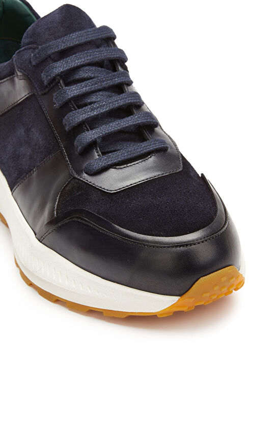 Lacivert Vibram Taban Detaylı Erkek Deri Sneaker