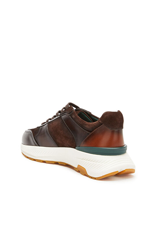 Brown Vibram Sole Detailed Men's Leather Sneakers