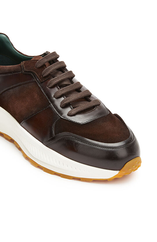 Brown Vibram Sole Detailed Men's Leather Sneakers