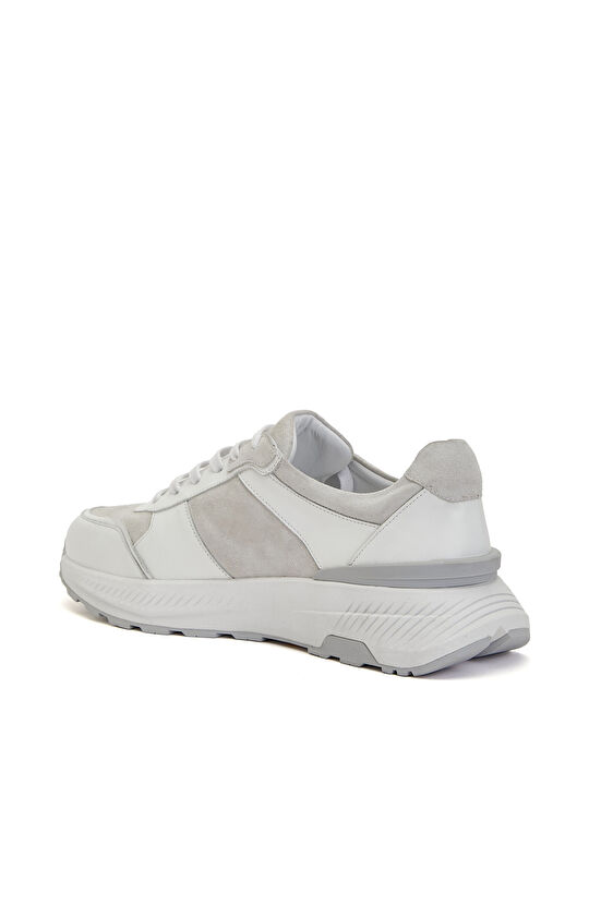 Beyaz Vibram Taban Detaylı Erkek Deri Sneaker