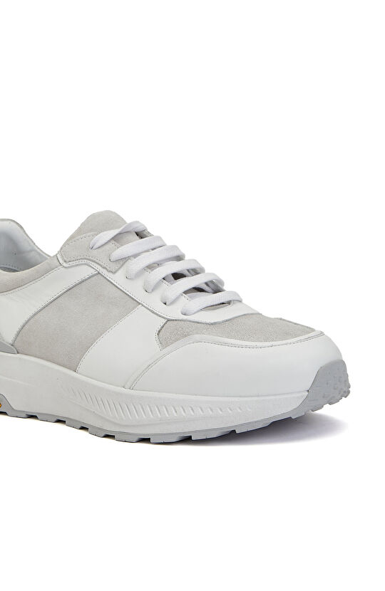 Beyaz Vibram Taban Detaylı Erkek Deri Sneaker