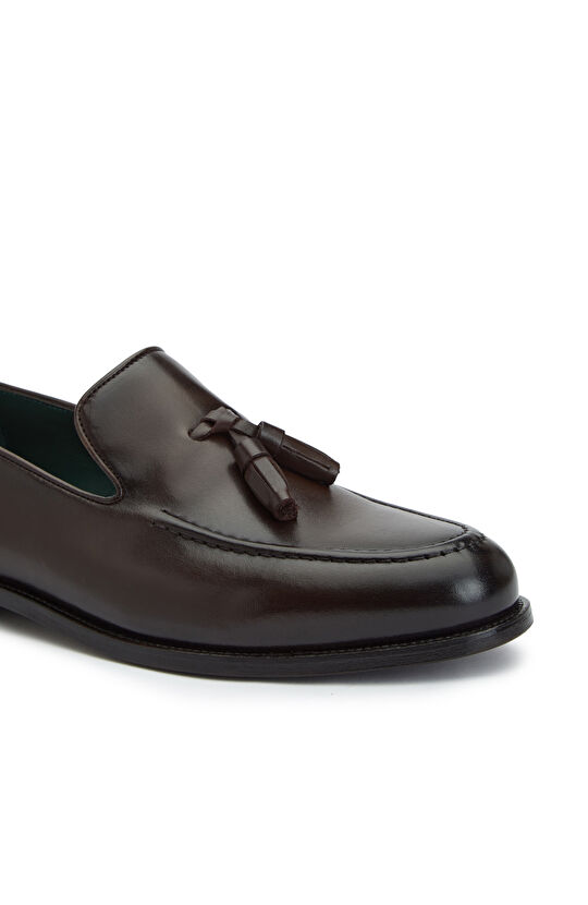 Kahverengi Saraç Detaylı Erkek Deri Loafer