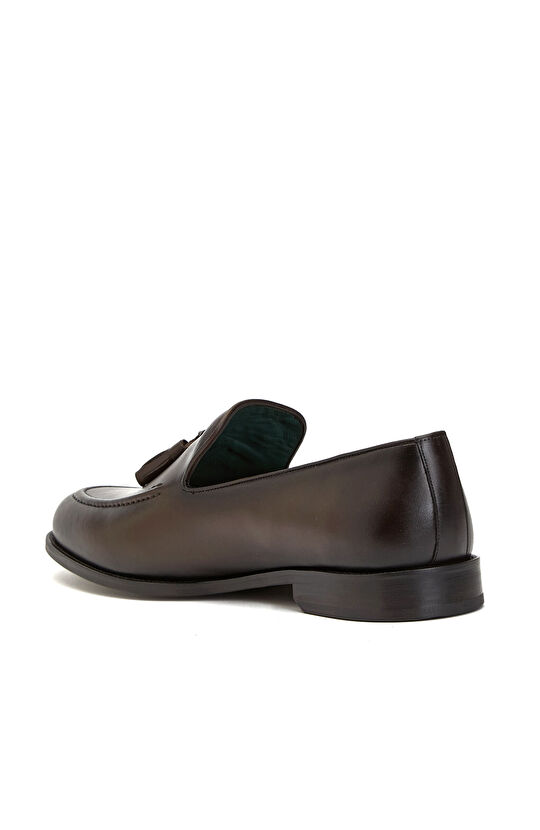 Brown Saddle Detailed Men's Leather Loafer