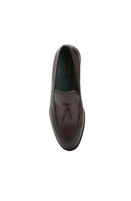 Brown Saddle Detailed Men's Leather Loafer
