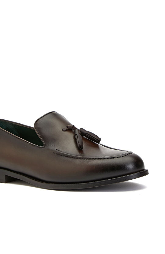 Brown Saddle Detailed Men's Leather Loafer