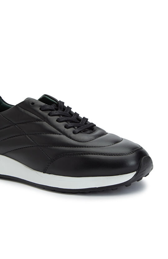 Siyah Dikiş Detaylı Erkek Deri Sneaker