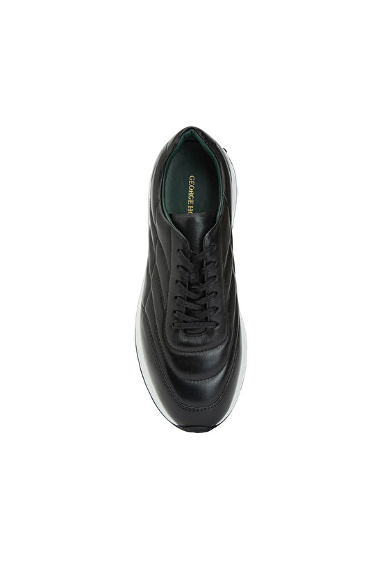 Siyah Dikiş Detaylı Erkek Deri Sneaker