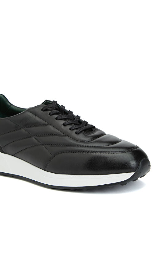 Siyah Dikiş Detaylı Erkek Deri Sneaker
