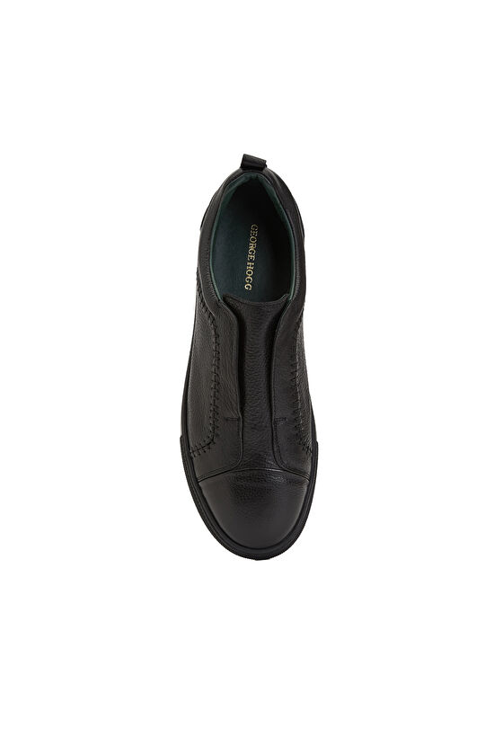 Siyah Saraç Detaylı Erkek Deri Sneaker