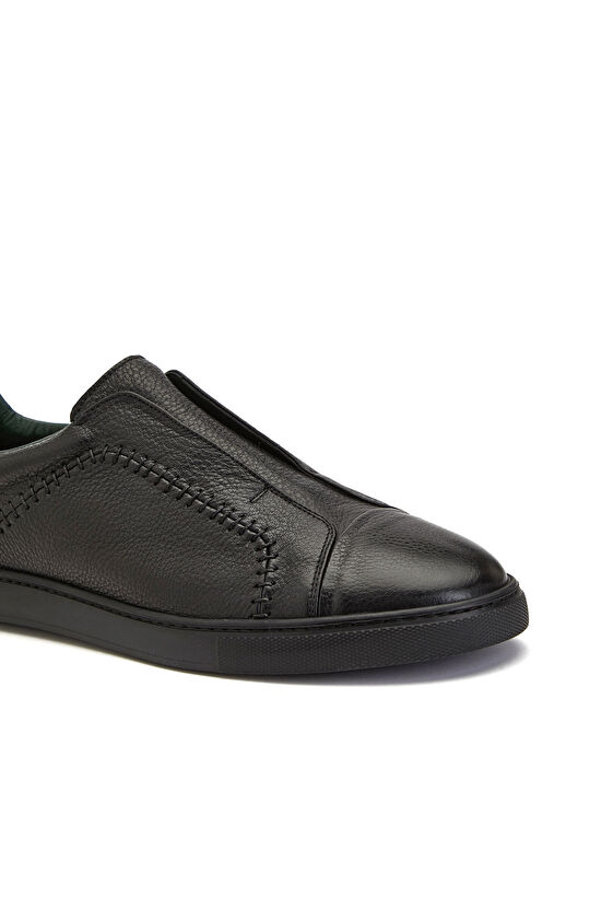 Siyah Saraç Detaylı Erkek Deri Sneaker