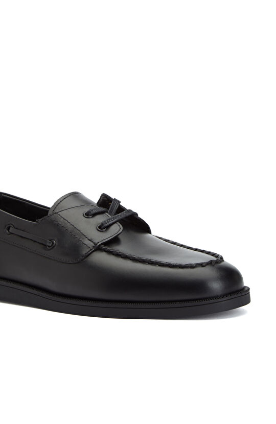 Siyah Saraç Detaylı Erkek Deri Ayakkabı