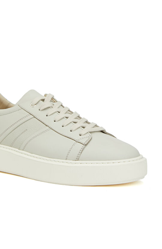 Kırık Beyaz Günlük Erkek Deri Sneaker