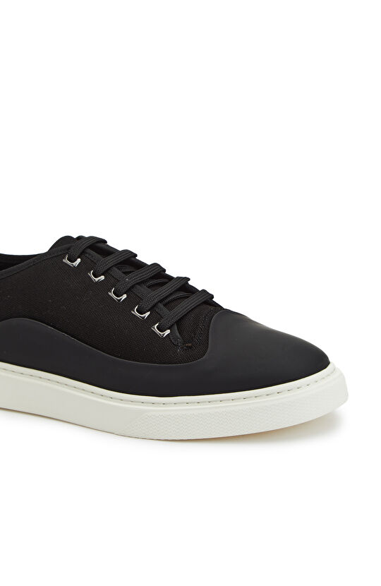 Siyah Süet Detaylı Erkek Deri Sneaker