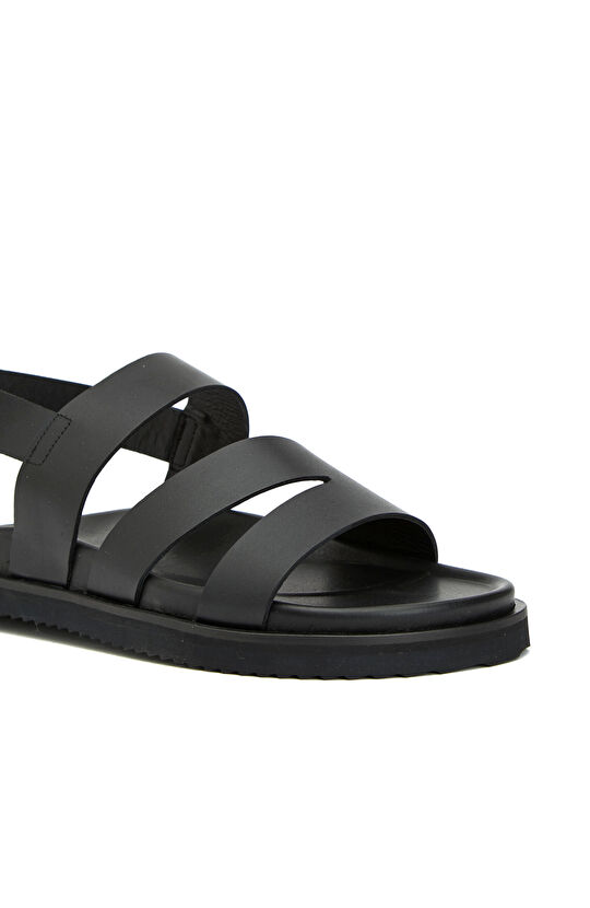 Siyah Günlük Rahat Erkek Deri Sandalet