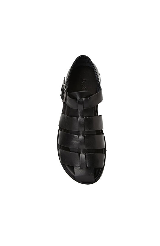 Siyah Erkek Günlük Rahat Deri Sandalet