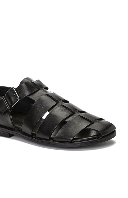 Siyah Erkek Günlük Rahat Deri Sandalet