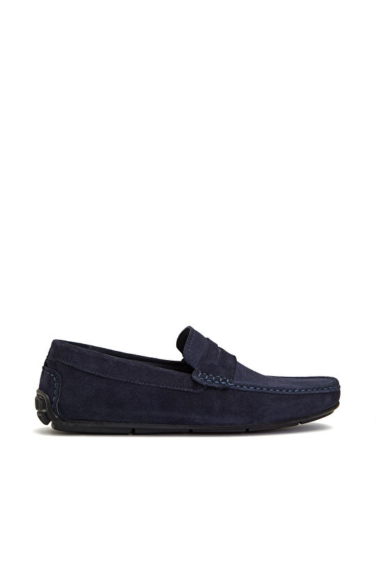 Navy Blue Saddle Detailed Men's Suede Loafer
