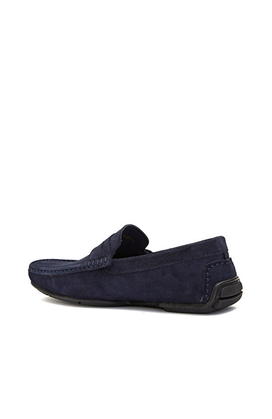 Navy Blue Saddle Detailed Men's Suede Loafer