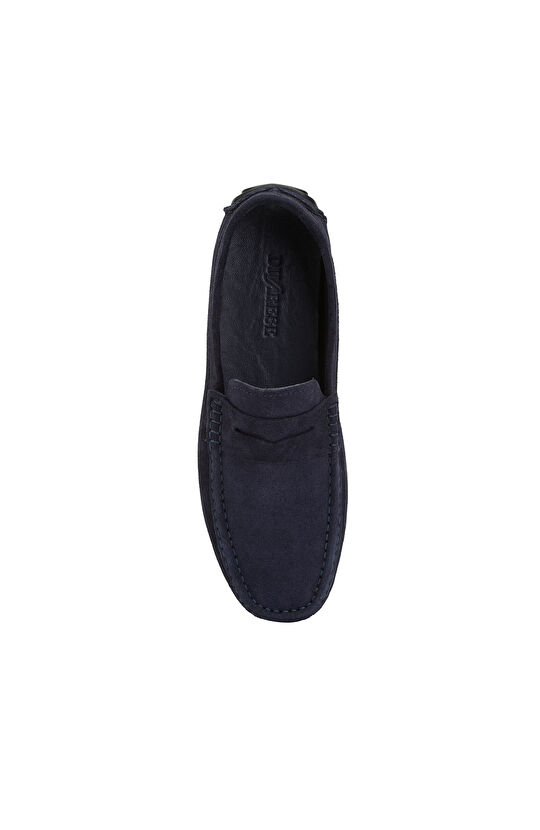 Navy Blue Saddle Detailed Men's Suede Loafer