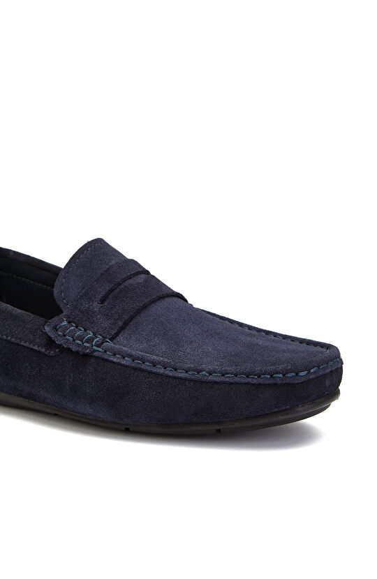 Navy Blue Saddle Detailed Men's Suede Loafer