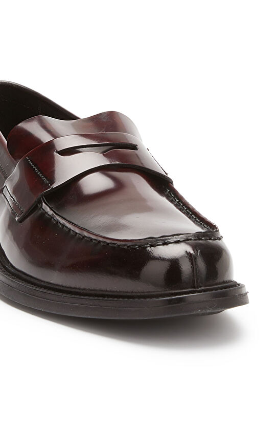 Bordo Saraç Detaylı Erkek Deri Loafer