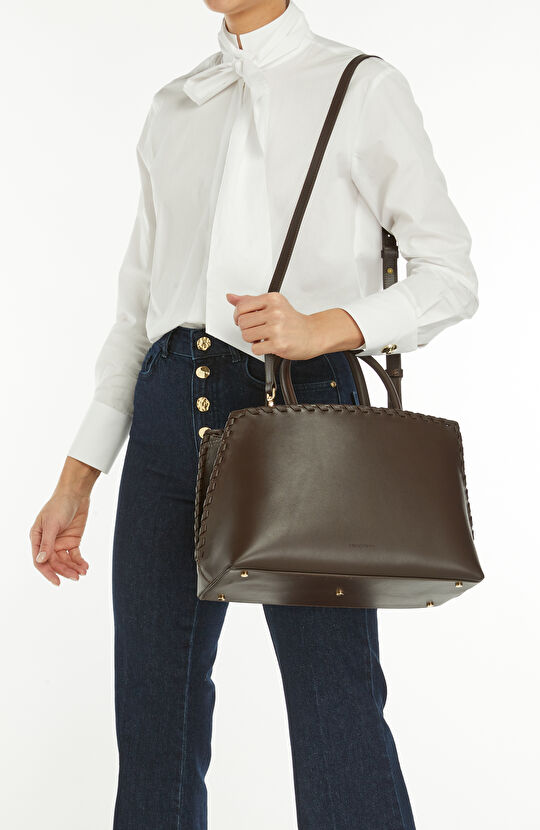 Kahverengi Saraç Detaylı Kadın Deri Çanta