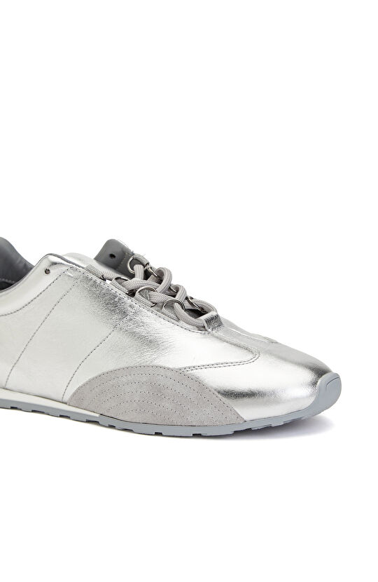 Silver Parlak Kadın Deri Sneaker