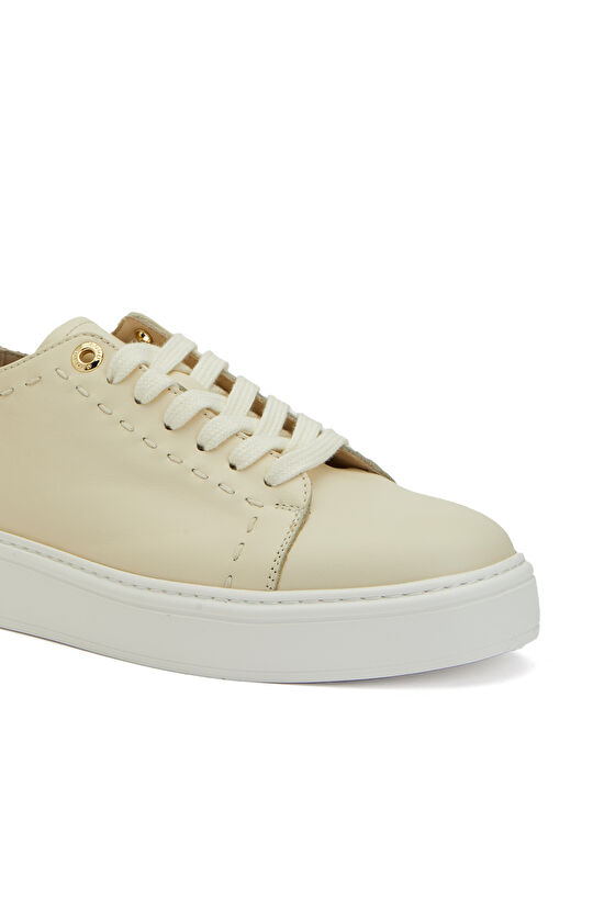 Kırık Beyaz Günlük Rahat Kadın Deri Sneaker