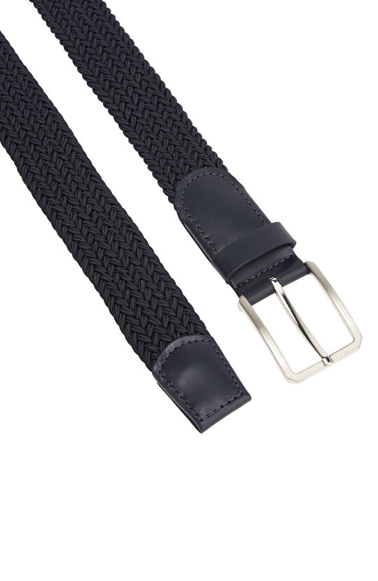 Lacivert Lastik Örgü Erkek Deri Kemer