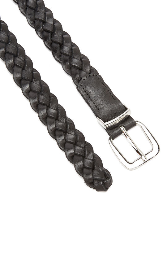 Siyah Toka Detaylı Kadın Örgü Deri Kemer