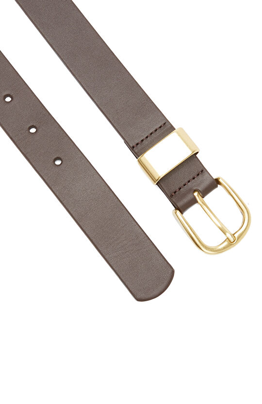 Kahverengi Oval Tokalı Kadın Deri Kemer