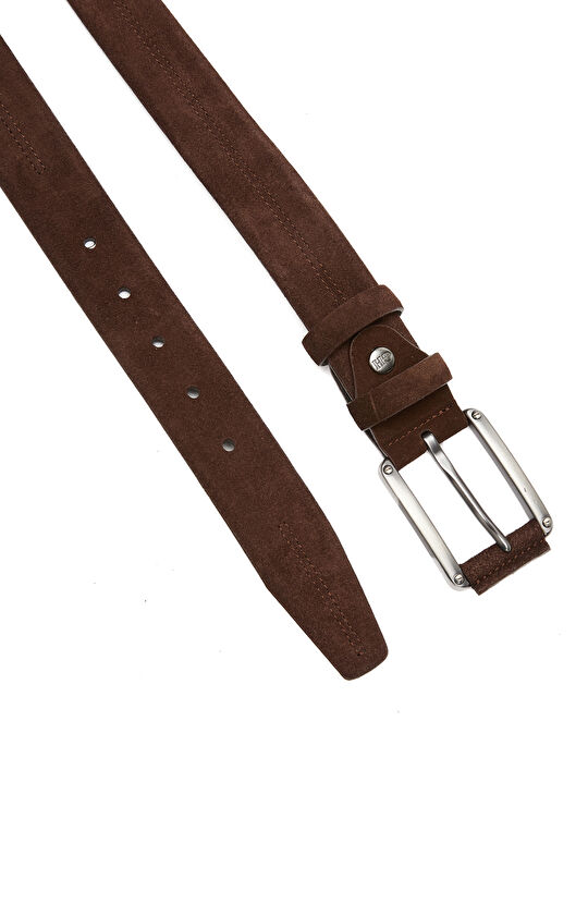 Kahverengi Dikiş Detaylı Erkek Süet Kemer
