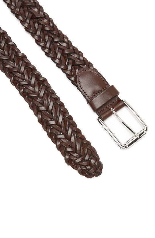 Kahverengi Kare Tokalı Erkek Örgü Deri Kemer