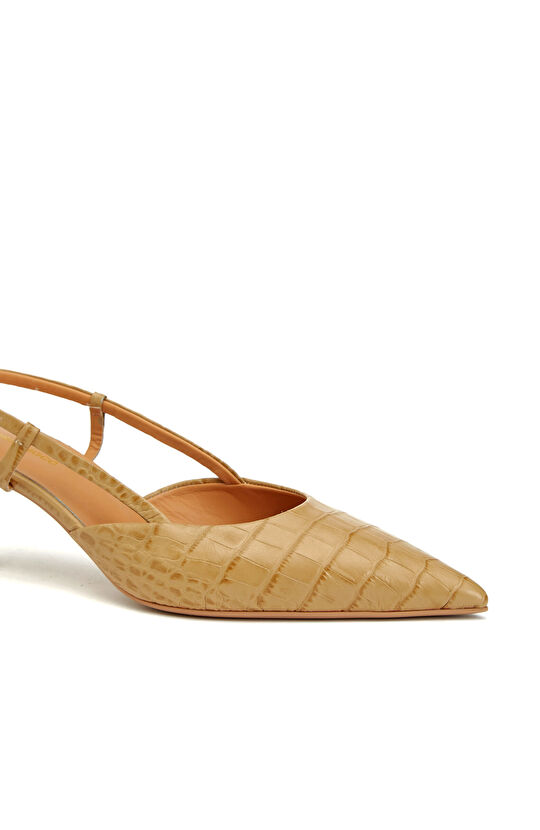 Bej Kroko Detaylı Deri Ayakkabı