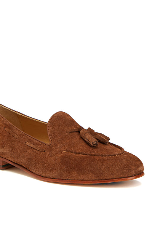 Taba Püsküllü Kadın Süet Loafer