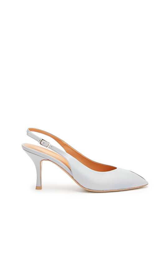 Açık Mavi Dekolte Detaylı Kadın Deri Sandalet