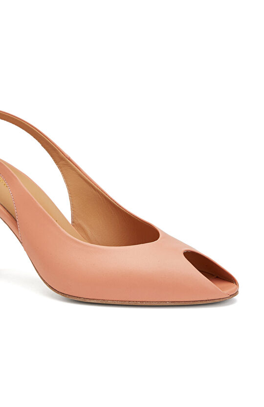 Salmon Low-cut Detailed Women's Leather Sandals