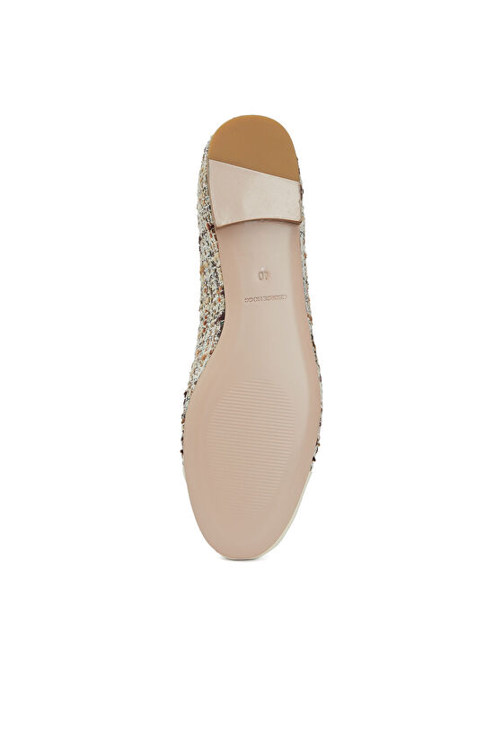 Bej Püskül Detaylı Rahat Kadın Deri Babet