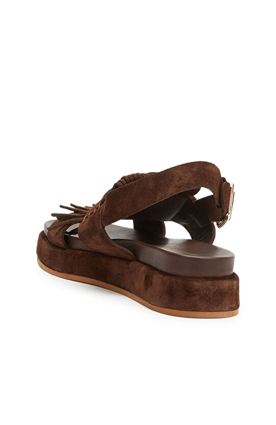Acı Kahve Püskül Detaylı Kadın Süet Sandalet